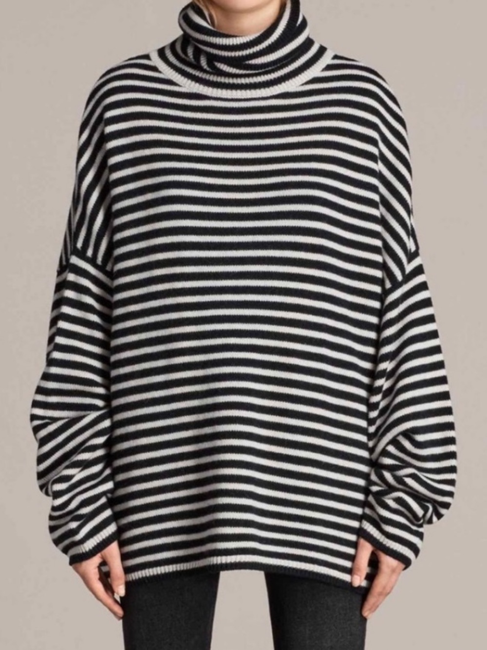 All saints Marcel Funnel Oversized Wool Blend Striped Sweater XS / S